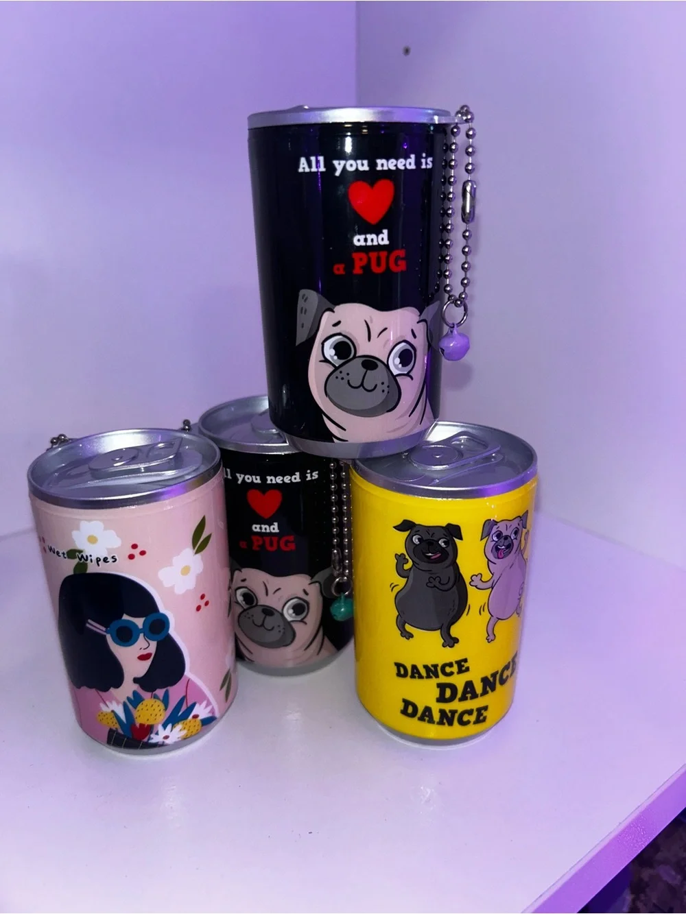 Novelty Pug Can Face wipes - Black set of 4